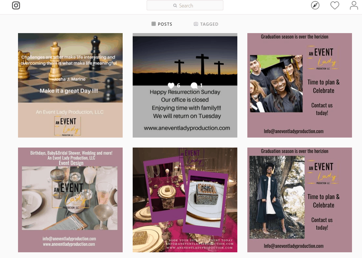 An Event Lady Production Instagram Feed