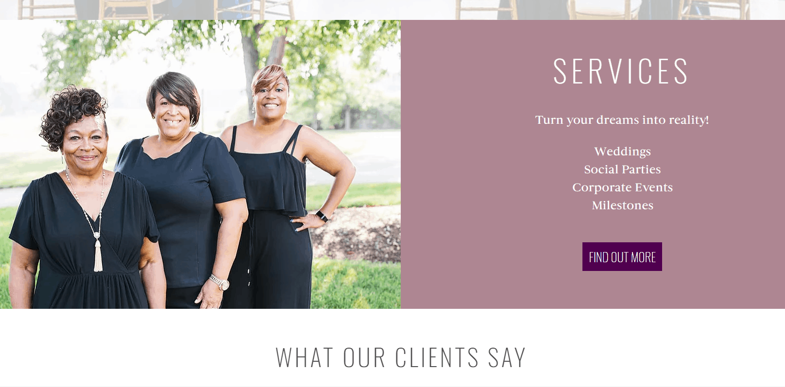Home Page Second Section - An Event Lady Production Website