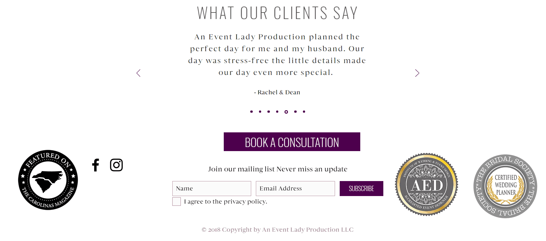 Home page third section - An Event Lady Production Website